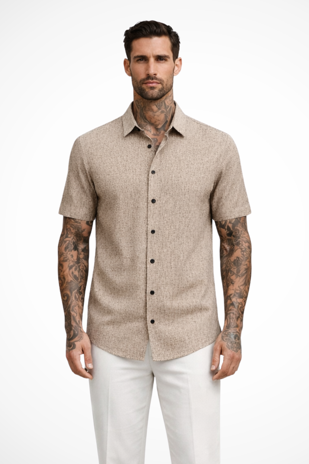 Versatile men's collared short sleeve shirt, perfect for warm weather and relaxed summer style.