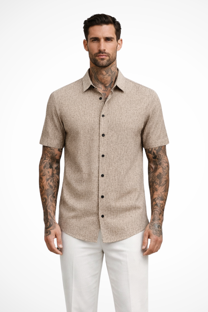Versatile men's collared short sleeve shirt, perfect for warm weather and relaxed summer style.