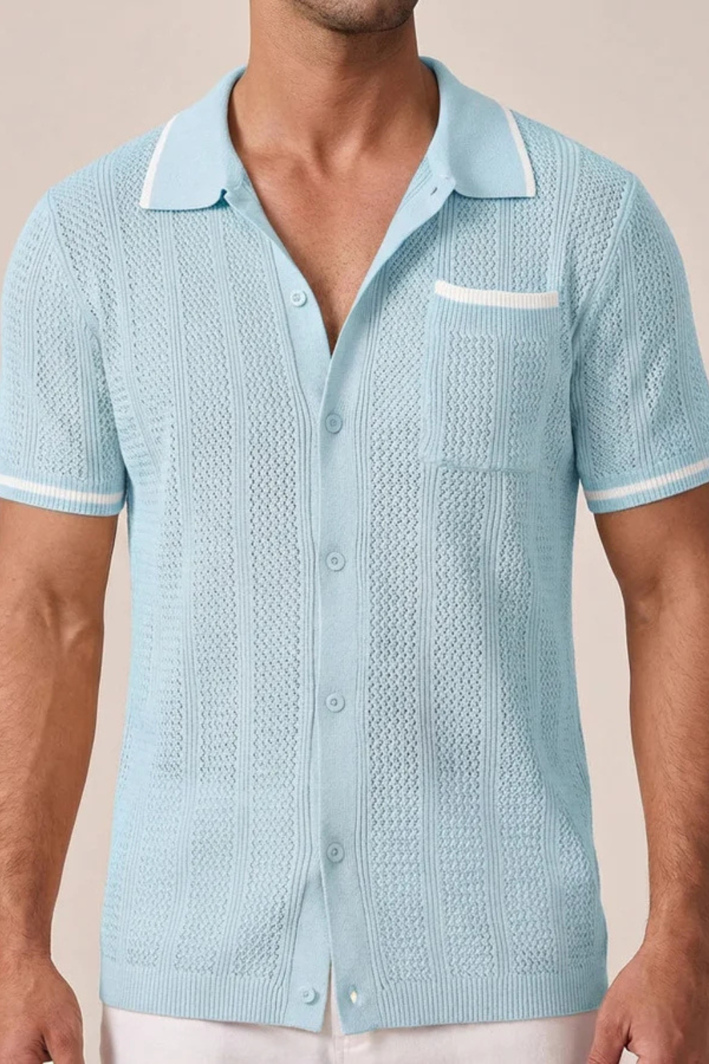 Relaxed fit men's casual short sleeve button-front camp collar shirt. Great for warm weather.