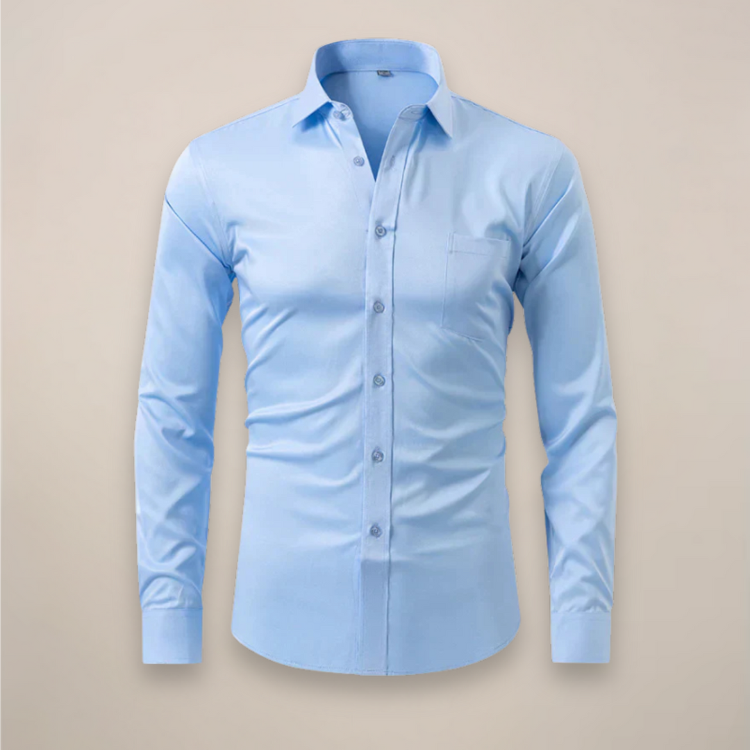 Versatile men's tailored spring shirt, easily transitions from office wear to casual outings, modern fit.
