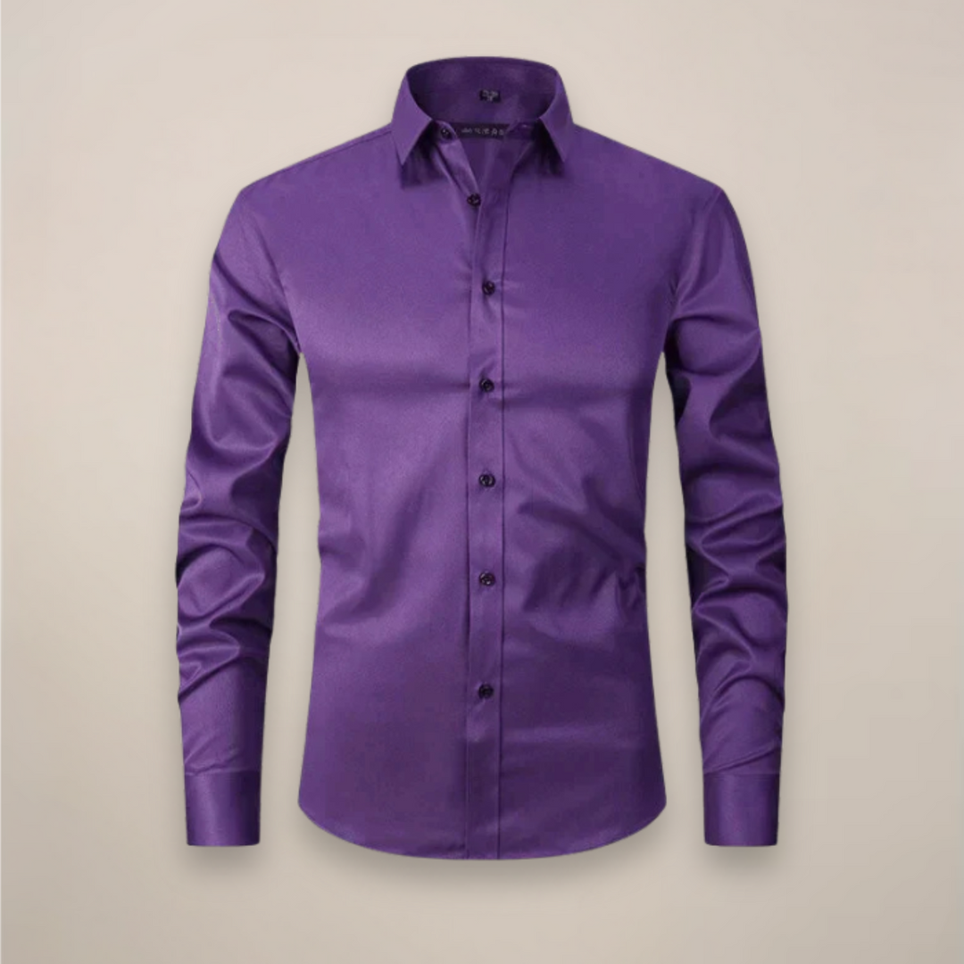 Classic collar on a men's tailored spring shirt, ideal for modern fit smart casual styles & office.