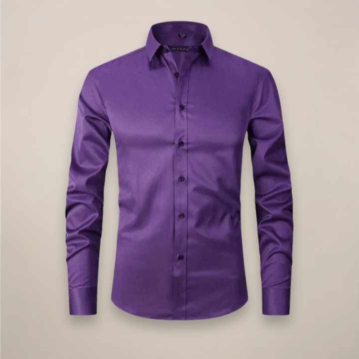 Classic collar on a men's tailored spring shirt, ideal for modern fit smart casual styles & office.