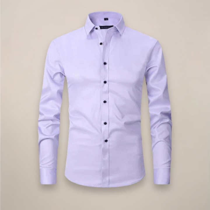 Men's tailored spring shirt layered with a blazer, ideal for smart casual office attire, modern fit.