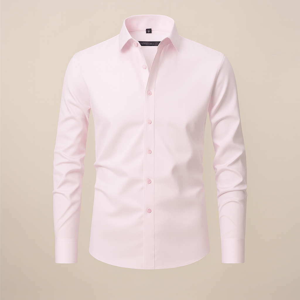 Neatly folded men's tailored spring shirt, showcasing its modern fit for smart casual everyday wear.