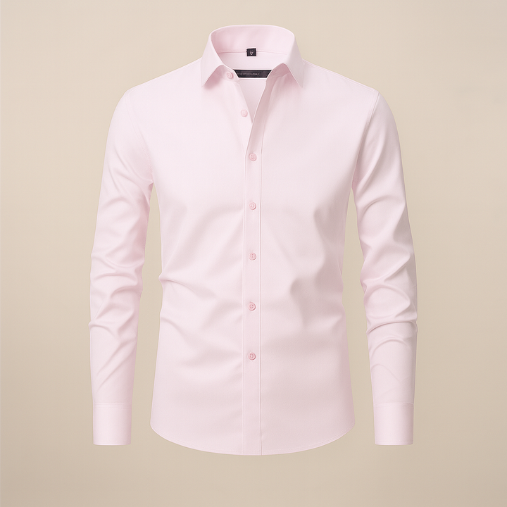 Neatly folded men's tailored spring shirt, showcasing its modern fit for smart casual everyday wear.
