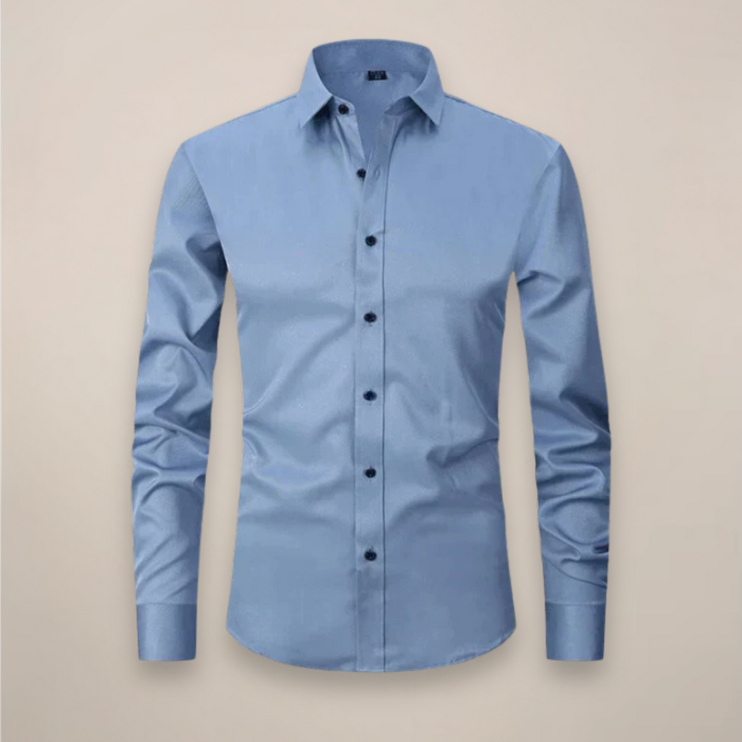 Man wearing a stylish tailored spring shirt, perfect for smart casual office or everyday versatility.