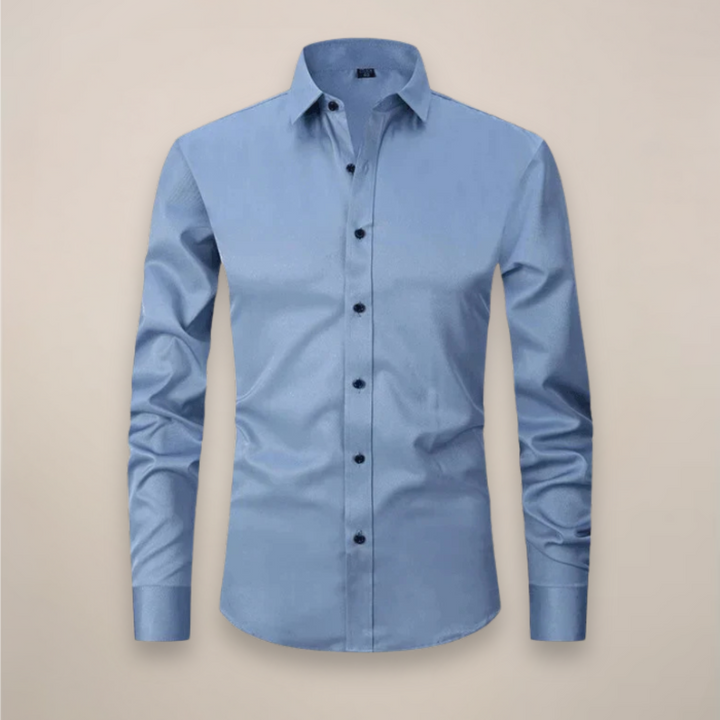 Man wearing a stylish tailored spring shirt, perfect for smart casual office or everyday versatility.