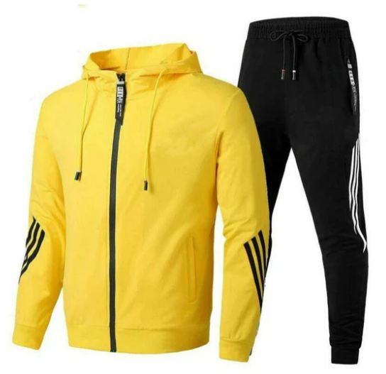 Versatile men's two-piece zip-up tracksuit set with a stylish hoodie & joggers, perfect for active or casual fashion.