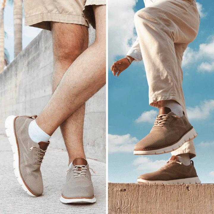 Fashionable men's trainers, chunky sole and breathable design, ideal for summer casual wear.