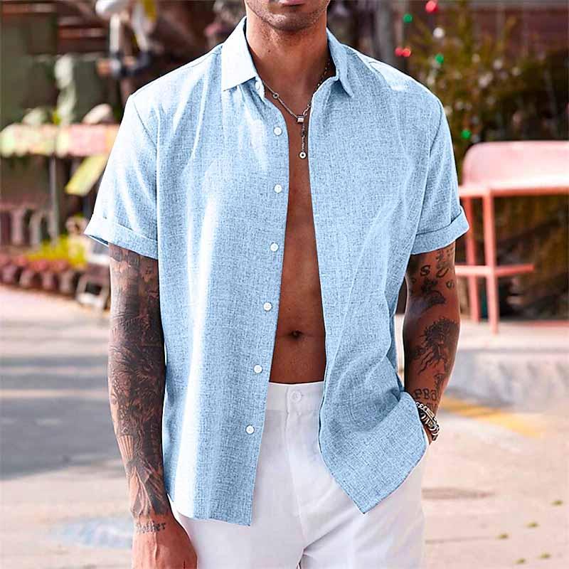 Versatile men's button front shirt, short sleeve, perfect for summer outings and casual styling.
