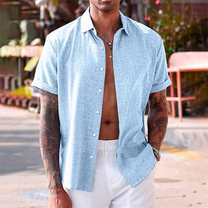 Versatile men's button front shirt, short sleeve, perfect for summer outings and casual styling.