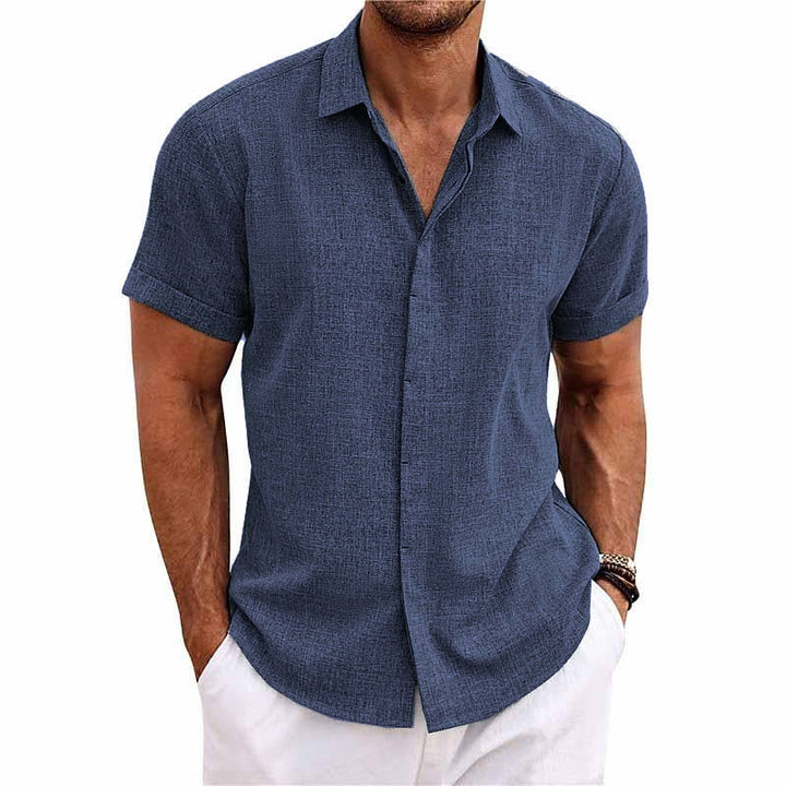 Relaxed fit men's button front shirt, short sleeve, ideal for summer casual wear and everyday fashion.