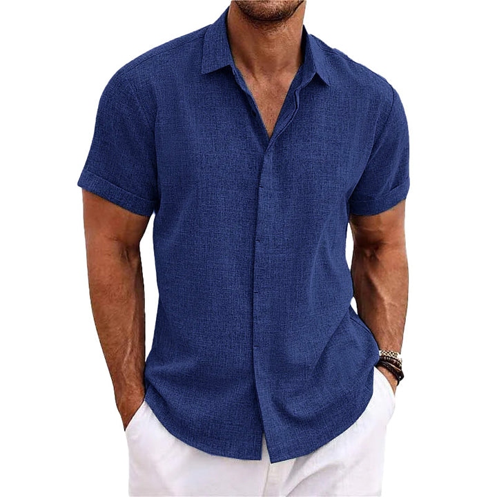 Lightweight men's summer shirt, short sleeve, button front, offering a comfortable relaxed fit.