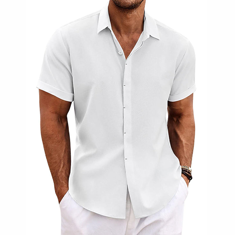Classic men's short sleeve button front shirt for summer, relaxed fit, suitable for any casual occasion.