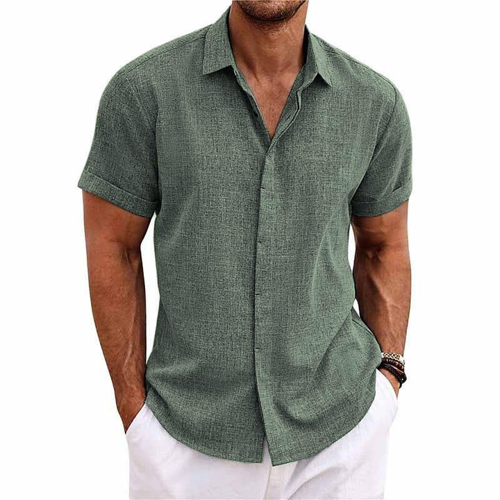 Comfortable men's short sleeve summer shirt, button front, relaxed fit, essential for daily wear.
