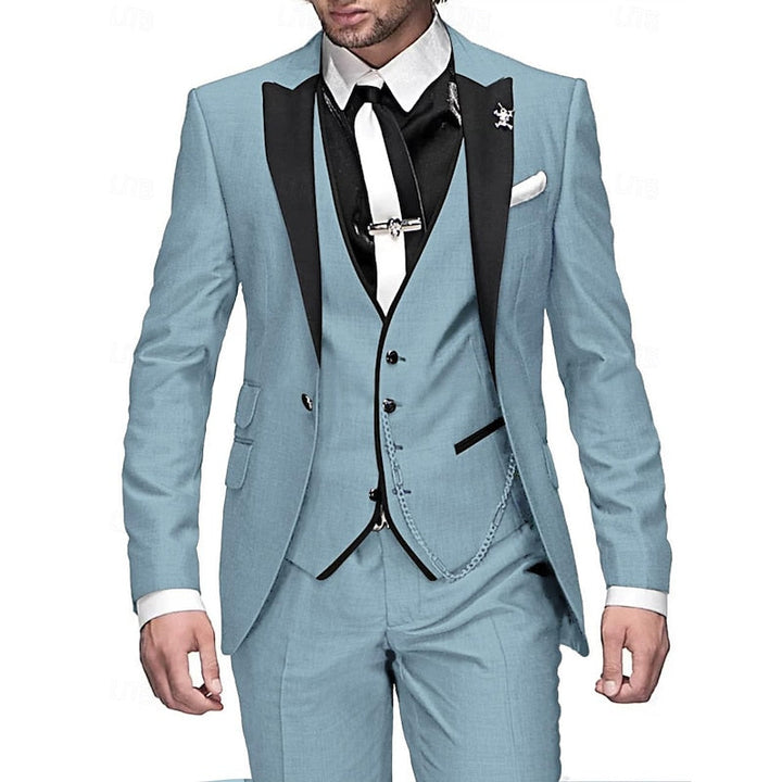 Men's fashion three-piece suit set. Blazer, vest, trousers for stylish formal wear & special occasions.