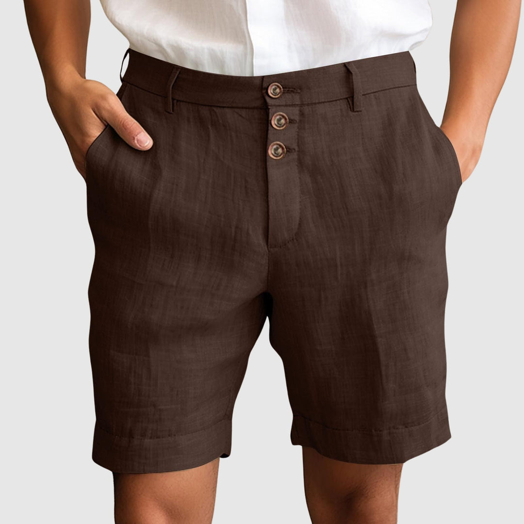 Versatile men's summer tailored shorts with button fly for refined style & everyday comfortable wear.