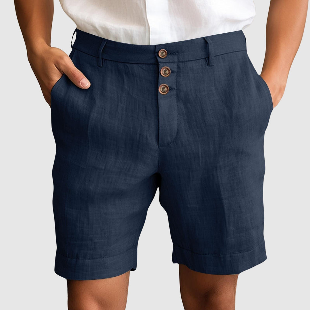 Men's smart casual tailored shorts with button fly for a refined summer look and comfortable fit.