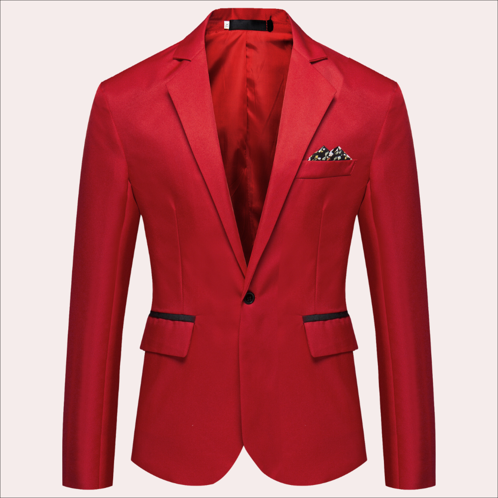 Professional men's dark single-breasted suit blazer. Tailored fit for sharp business attire & sophisticated formal wear.
