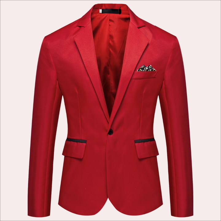 Professional men's dark single-breasted suit blazer. Tailored fit for sharp business attire & sophisticated formal wear.