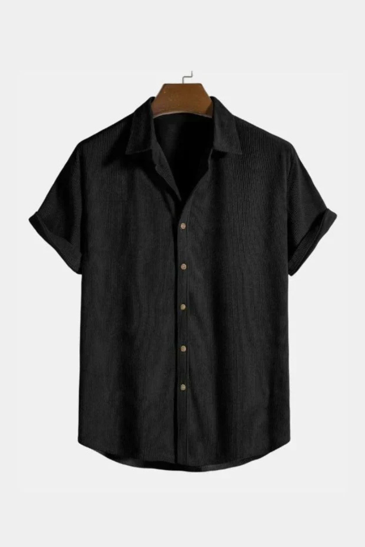 Stylish men's relaxed fit textured short sleeve shirt with camp collar, perfect for summer wear.