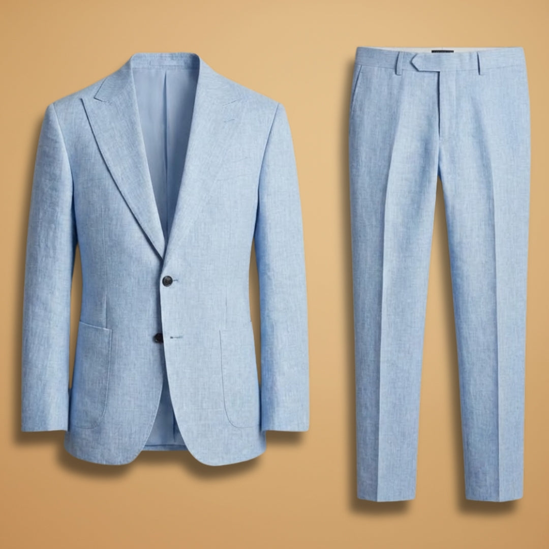 Men's two-piece formal suit with notch lapel blazer and tailored trousers for business wear.