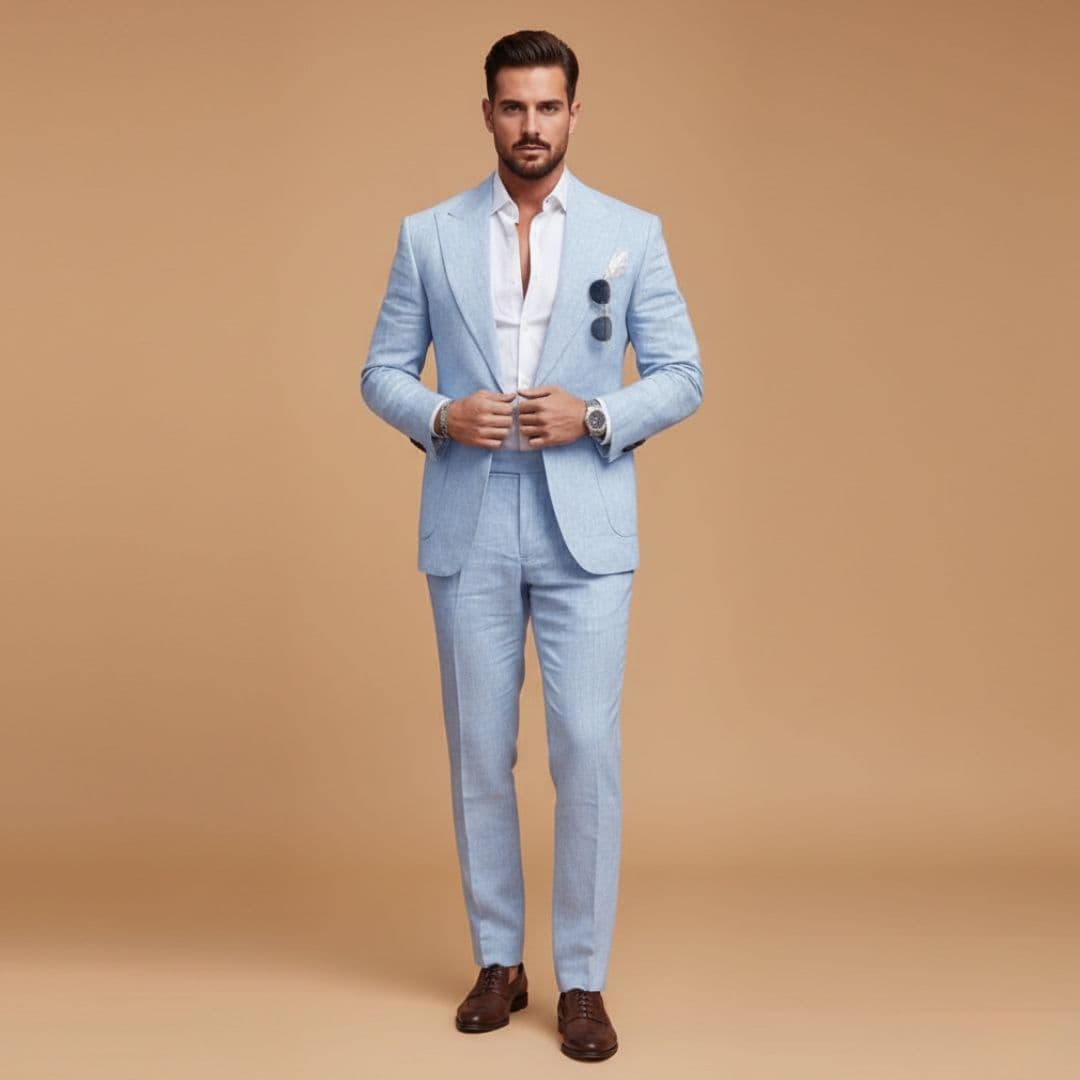 Stylish men's notch lapel blazer from a two-piece suit, perfect for formal events & business attire.