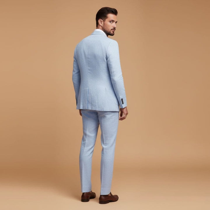 Classic men's wedding suit, a two-piece formal ensemble with a sleek notch lapel blazer design.