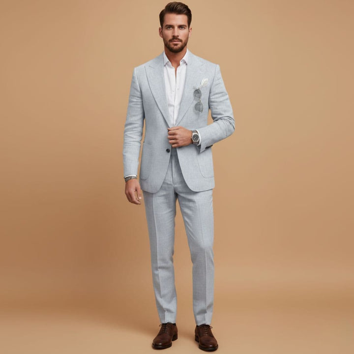 Fashionable men's two-piece suit for formal occasions, featuring a stylish notch lapel blazer.