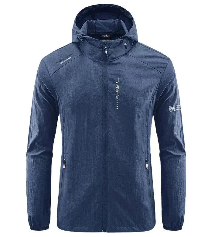 Men's ultra-lightweight hooded summer jacket; a windproof & sun-resistant casual piece for versatile wear.