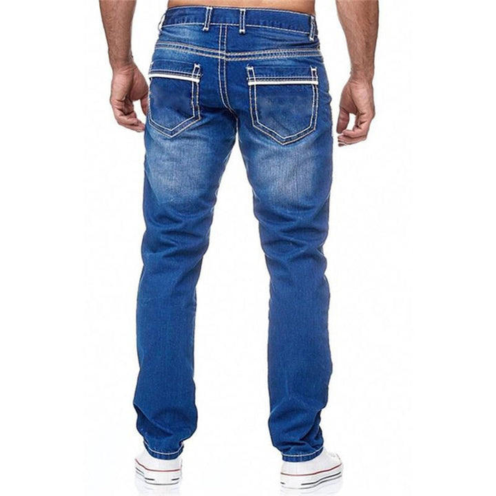 Everyday comfort men's slim fit jeans, used look, with stylish contrast stitching, perfect for casual wear.