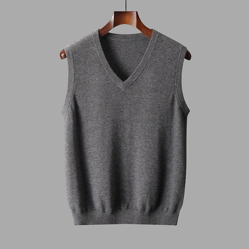 Stylish men's V-neck sweater vest, ideal for adding a smart casual layer to any business or casual outfit.
