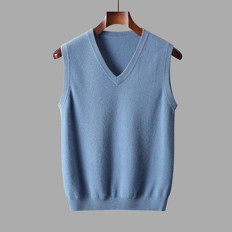 Classic men's knit V-neck vest, offering comfortable layering for autumn and winter business casual wear.