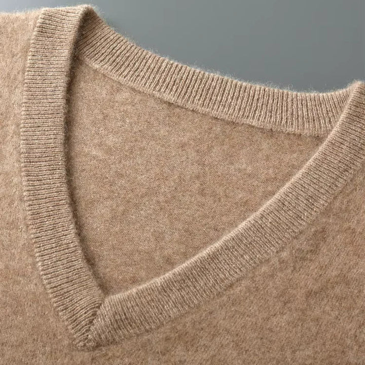 Comfortable men's V-neck sweater vest, a versatile knit layer for smart casual, business, or everyday autumn fashion.
