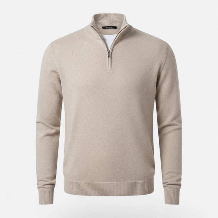 Men's V-neck zipper sweater in soft knit, perfect for effortless smart casual style.