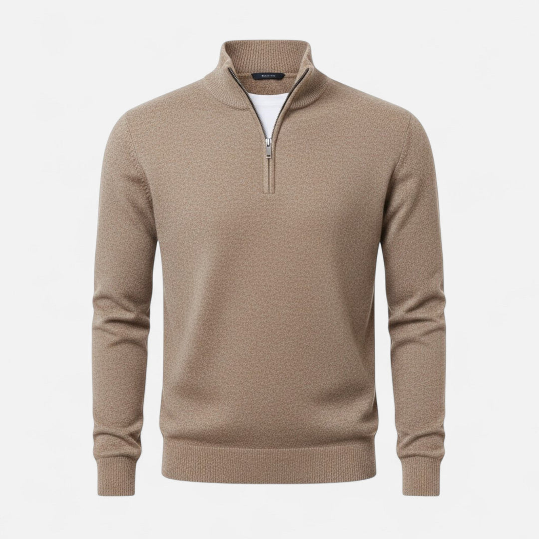 Men's refined knit V-neck pullover, featuring a stylish zipper for ultimate comfort.