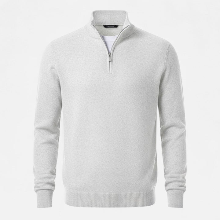 Versatile men's long sleeve V-neck knit, with a subtle zipper for smart layering.