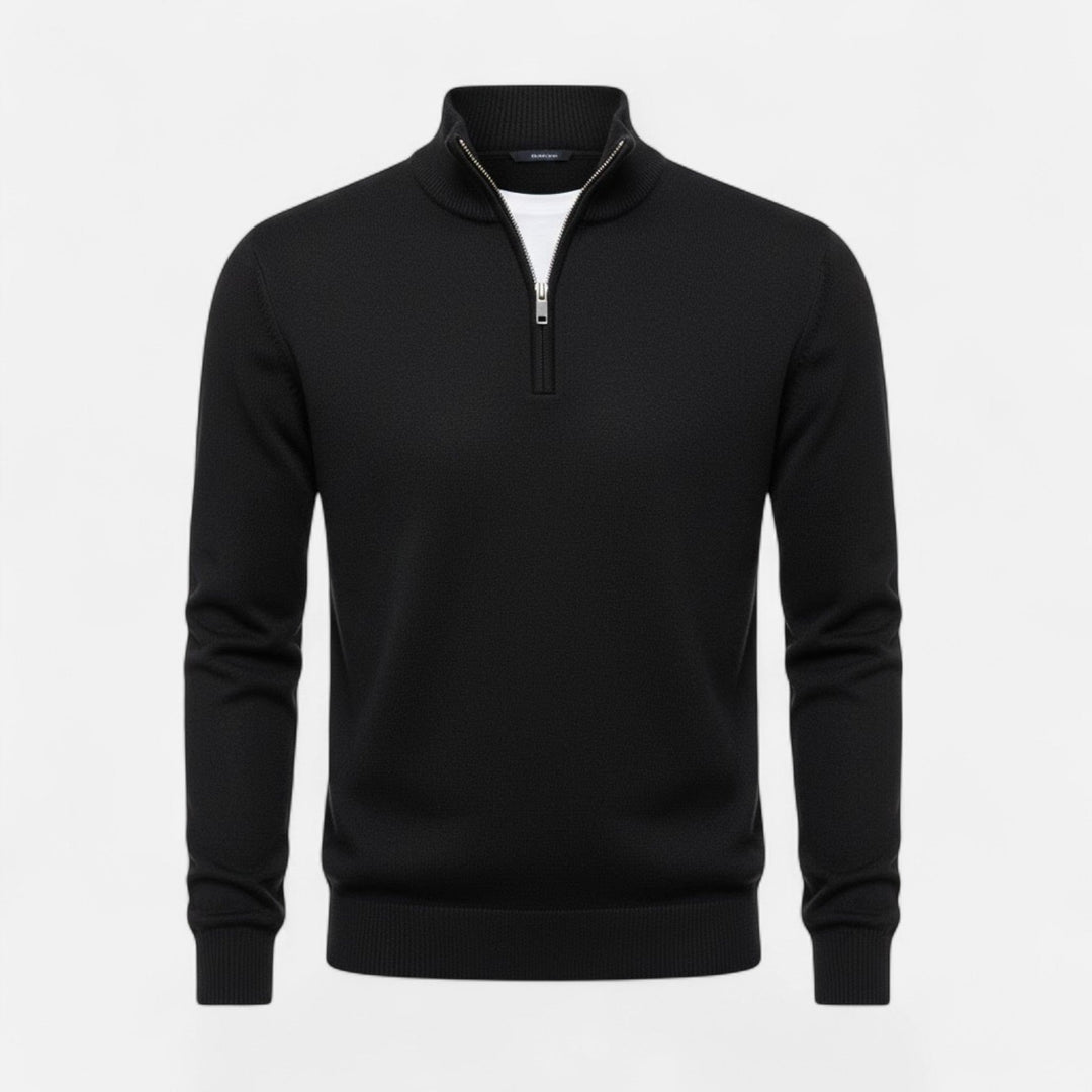 Refined men's zipper V-neck sweater, a cozy long sleeve knit for winter and fall.