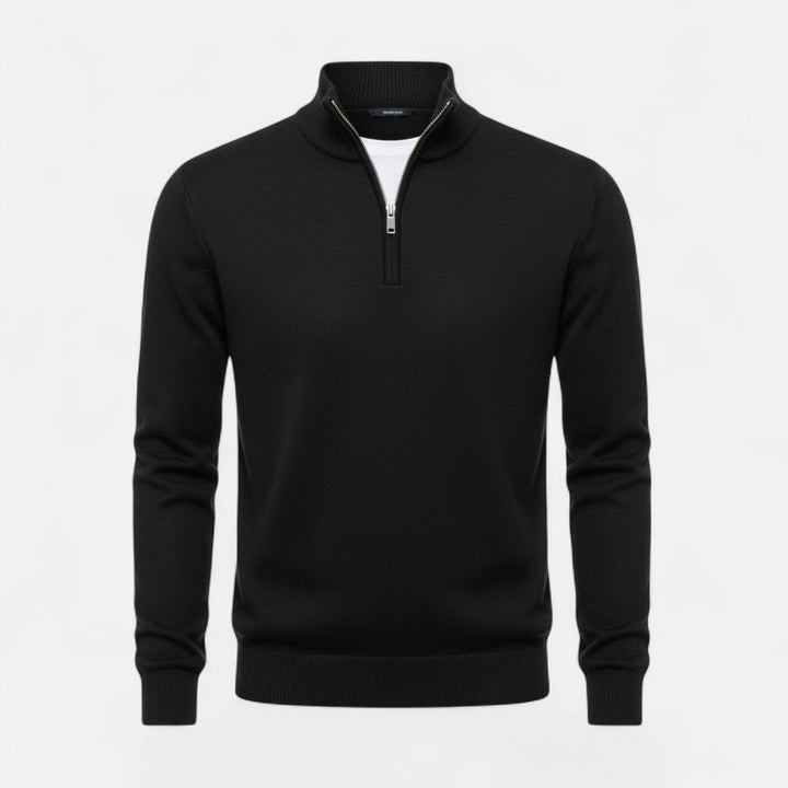 Refined men's zipper V-neck sweater, a cozy long sleeve knit for winter and fall.