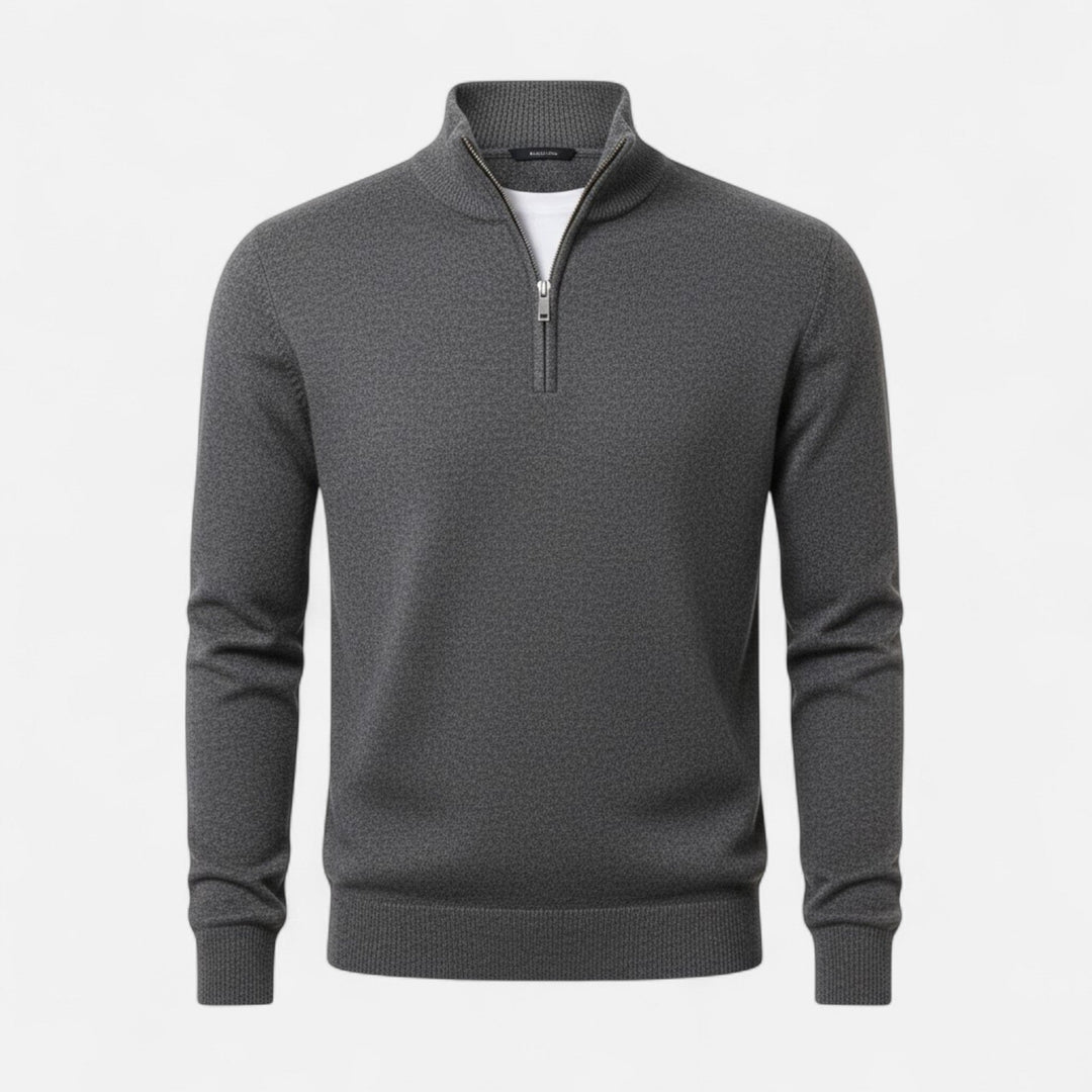 Smart casual men's knitwear: V-neck zipper pullover in a versatile solid color.