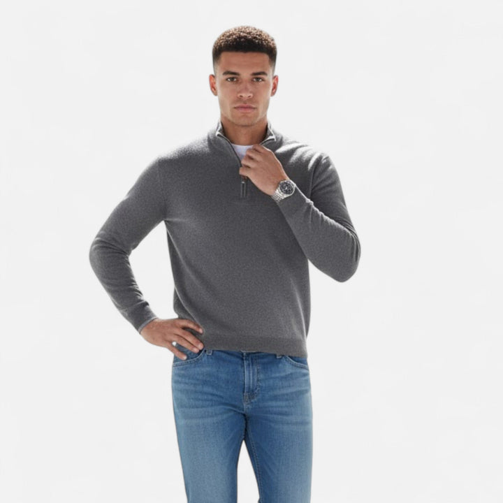 Men's autumn/winter V-neck sweater with a chic zipper, offering warmth & style.