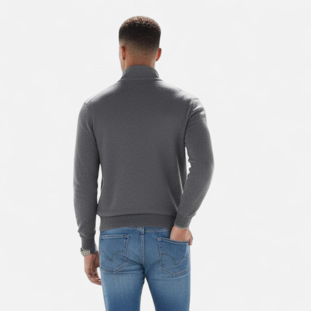 Layering essential: men's long sleeve V-neck zipper top for adaptable comfort.