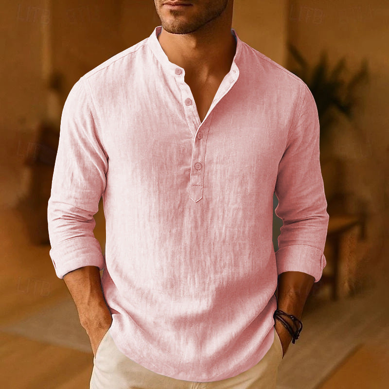 Stylish men's casual long-sleeve button shirt. Relaxed fit collared top for versatile everyday fashion.