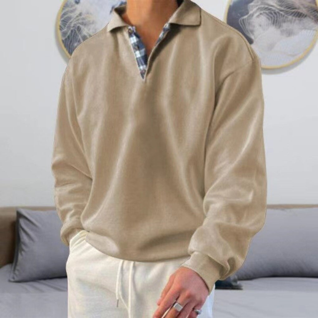 Men's versatile long sleeve polo sweater for modern casual style. Relaxed fit, comfortable and breathable everyday wear.