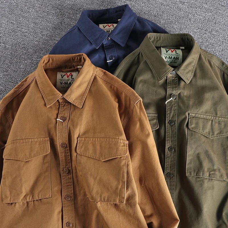 Comfortable & stylish men's long sleeve button-up casual utility shirt, perfect for versatile everyday fashion.