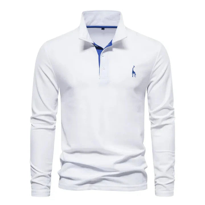 Polished comfort in a men's long-sleeved polo shirt; perfect for men's fashion and smart casual style.