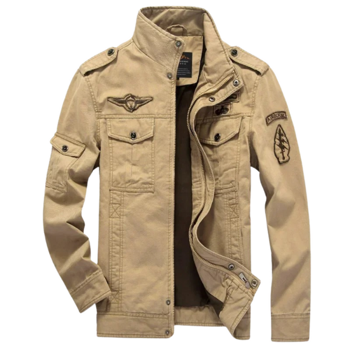 Comfortable men's casual mid-season jacket, designed for everyday wear. Durable fabric, full zipper, and stand-up collar.