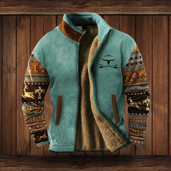 Man wearing a comfortable and warm men's outdoor jacket, perfect for casual winter fashion.