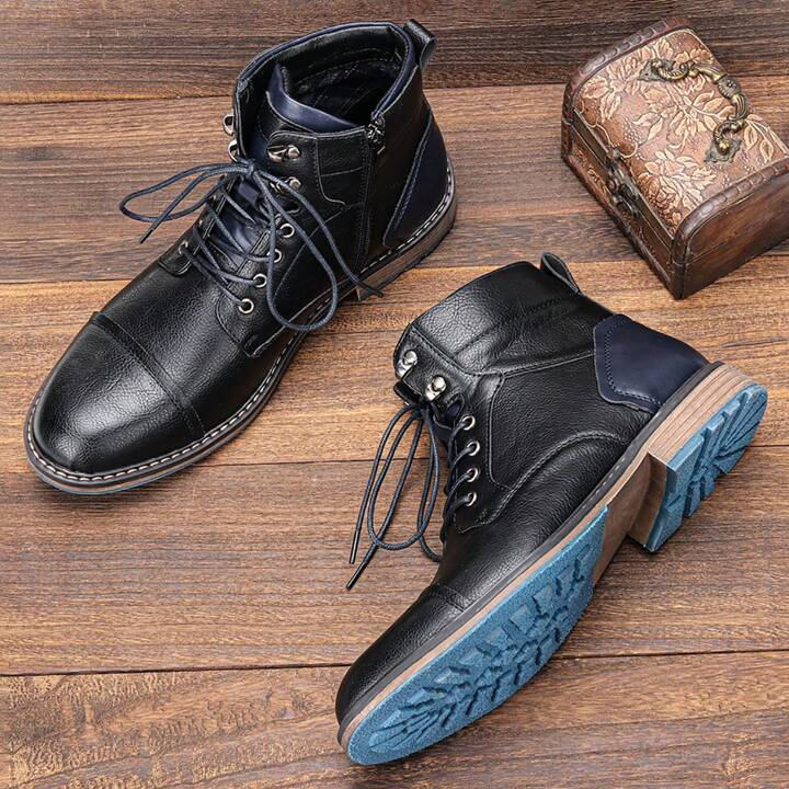 Retro men's ankle boots with classic lace-up front and modern side zipper for easy on/off.
