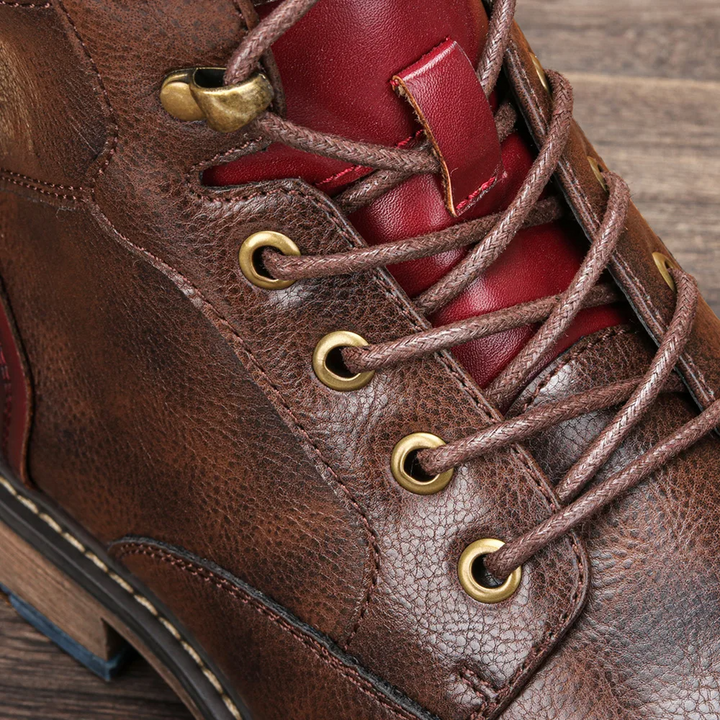 Comfortable men's vintage ankle boots, featuring classic lace-up design with a side zipper.